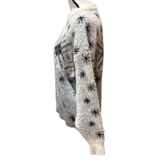 Samband of Iceland Vintage Wool Sweater Grey Black Snowflake Ribbed Trim Men Med - Picture 6 of 9